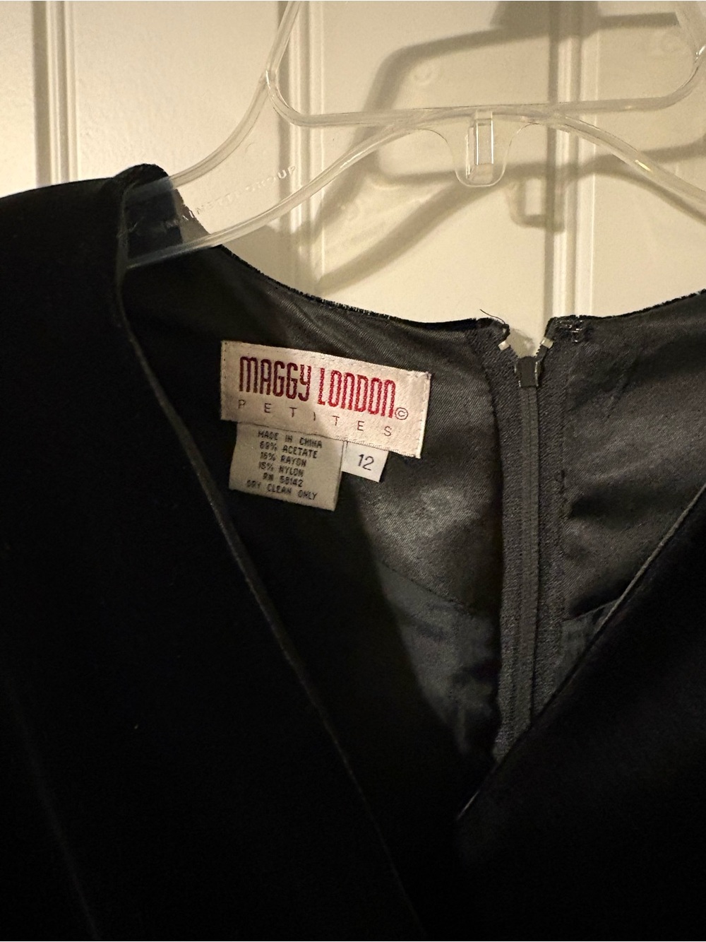 Maggy London Petites Black Velvet Dress with Lace & Beaded Waist